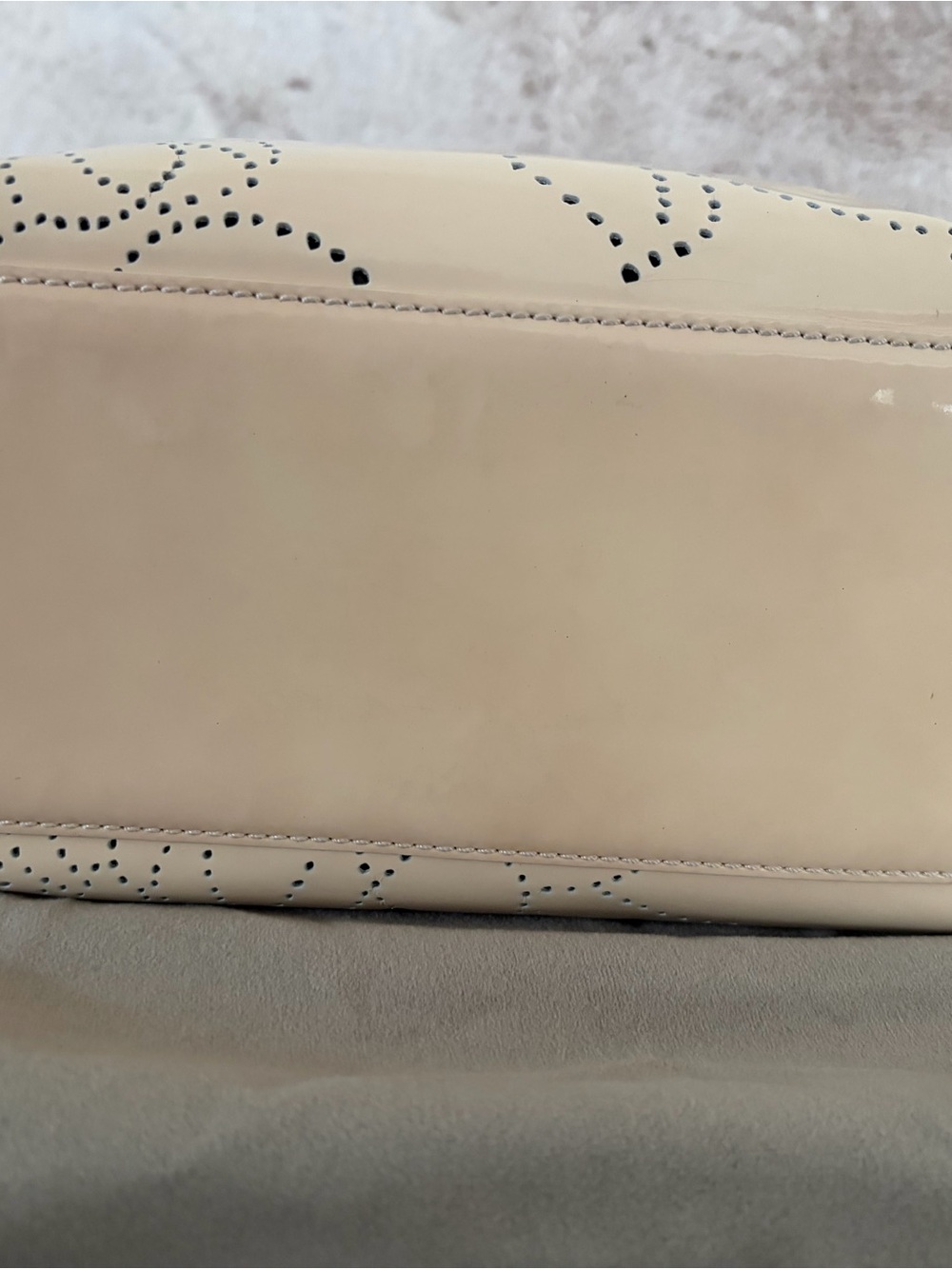 Chanel Small Beige Patent Leather Floral Perforated Tote - Picture 6 of 16